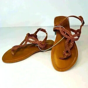 New Merona “Jana” Cognac Brown Braided Quarter Strap Gladiator Sandals Size 5W